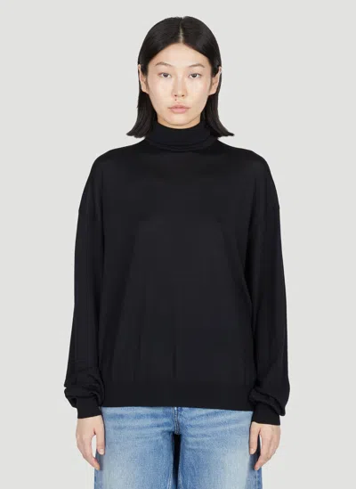 Saint Laurent Semi Sheer Turtleneck Sweater In Black
