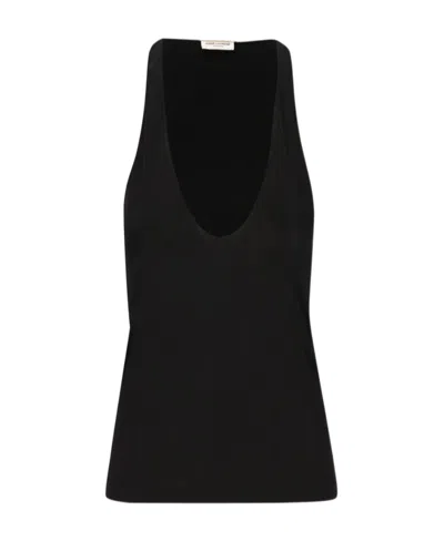 Saint Laurent Semi-sheer U-neck Tank Top In Black