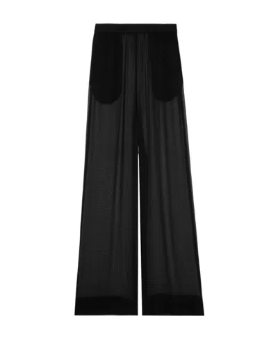 Saint Laurent Semi-sheer Wide-leg Trousers In Black