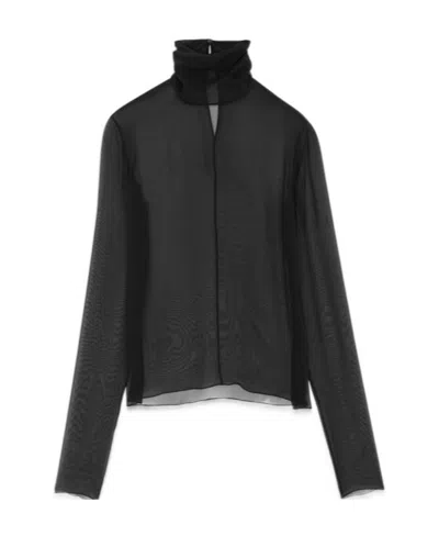 Saint Laurent Semi-sheered Silk Blouse In Black