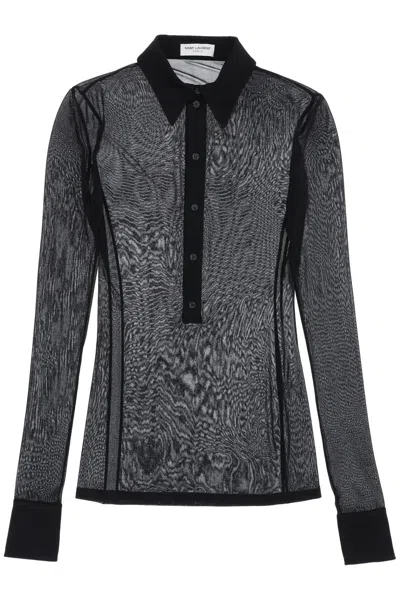 Saint Laurent Semitransparent Jersey Blouse In Nero