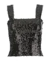 Saint Laurent Sequin Embellished Sleeveless Square Neck Top In Black