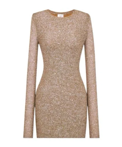 Saint Laurent Sequin Mini Dress In Knit In Brown/silver