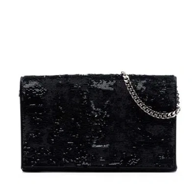 Pre-owned Saint Laurent Sequin Monogram Kate Wallet On Chain In Black