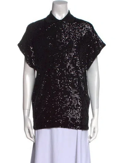 Pre-owned Saint Laurent Sequin Short Sleeve Polo W/ Tags In Black