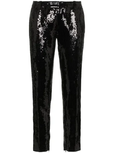 Saint Laurent Sequin Trousers For Women In Black For Ss19
