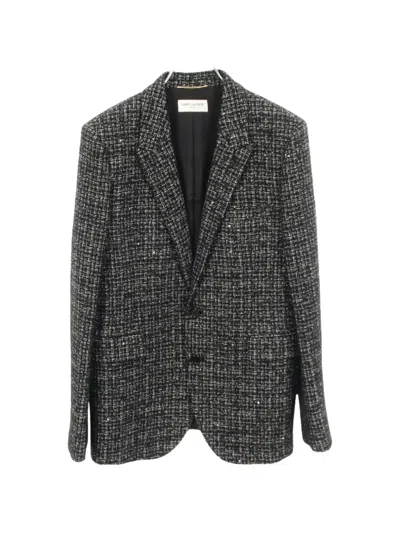 Pre-owned Saint Laurent Sequin Tweed Jacket In Black