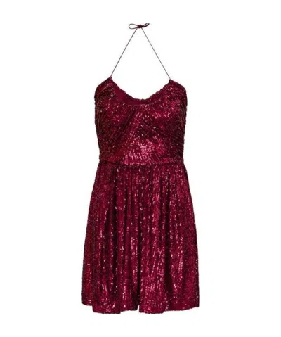 Saint Laurent Sequinned Pleated Mini Dress In Red