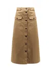 Saint Laurent Serge Cotton Midi Skirt In Brown