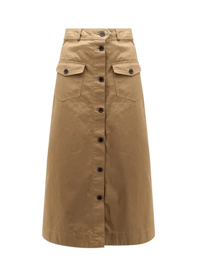 Saint Laurent Serge Cotton Midi Skirt In Brown