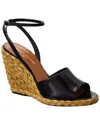 Saint Laurent Paloma Leather Ankle-strap Wedge Espadrilles In Black