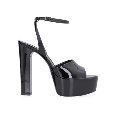 Saint Laurent Sexy 95 Patent Platform Sandal In Black