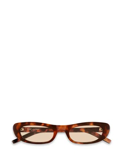 Saint Laurent 557 Oval-frame Sunglasses In Brown