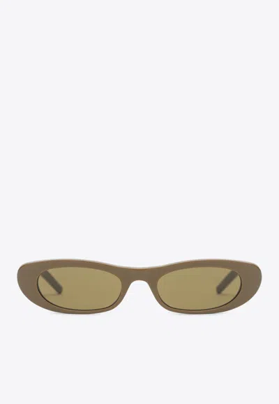 Saint Laurent Shade Oval Sunglasses In Sand