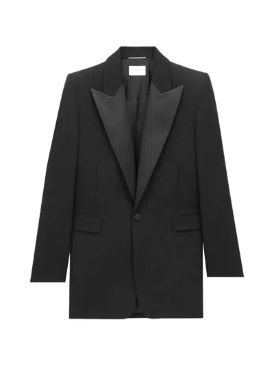 Saint Laurent Shawl-lapel Wool Jacket In Black