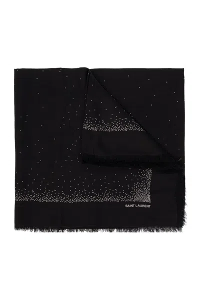 Saint Laurent Shawl With Logo In Black Ivory