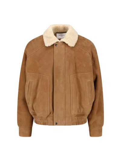 Saint Laurent Shearling And Suede Jacket In Beige