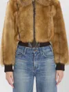 Saint Laurent Shearling Bomber Jacket Cropped Fur Texture In Brown