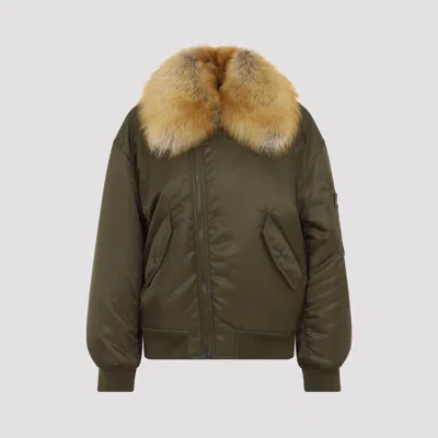 Saint Laurent Shearling Bomber Jacket In Green