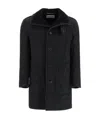 Saint Laurent Shearling-collar Check Wool Coat In Black