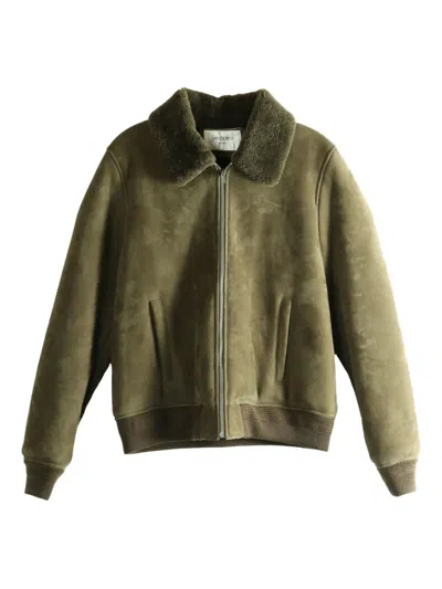 Saint Laurent Shearling Collar Jacket In Green