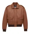 Saint Laurent Bomber Jacket In Grained Leather And Shearling In Brown