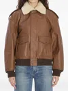 Saint Laurent Bomber Jacket In Hammered Leather And Shearling In Brown