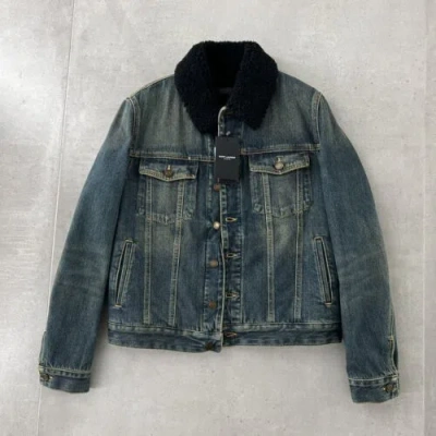 Pre-owned Saint Laurent Shearling Denim Jacket In All Sizes In Blue