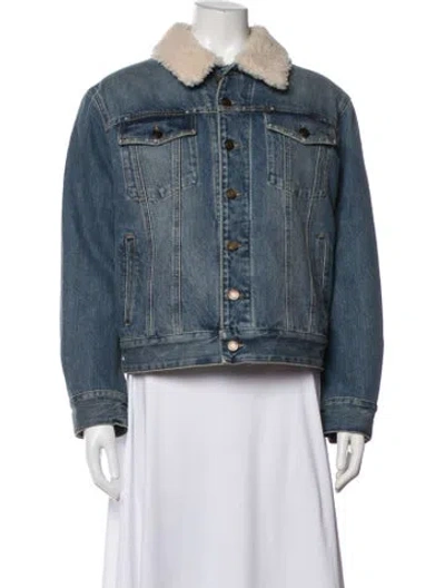 Pre-owned Saint Laurent Shearling Denim Jacket W/ Tags In Blue