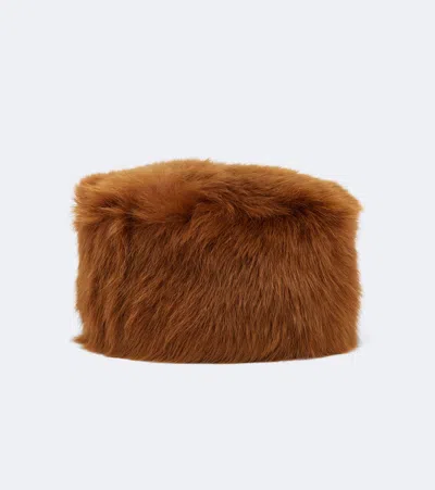 Saint Laurent Shearling Hat In Brown