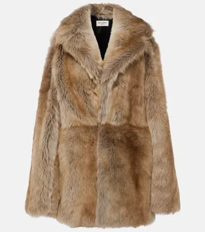 Saint Laurent Shearling Jacket In Craie/gris Clair/chamois