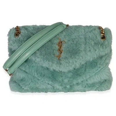 Pre-owned Saint Laurent Shearling Loulou Puffer Chain Satchel Small In Blue