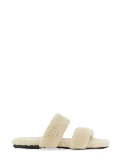 Saint Laurent Ivory Shearling Bleach Slippers In Multi