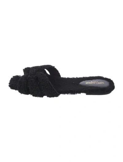 Pre-owned Saint Laurent Shearling Slides In Black