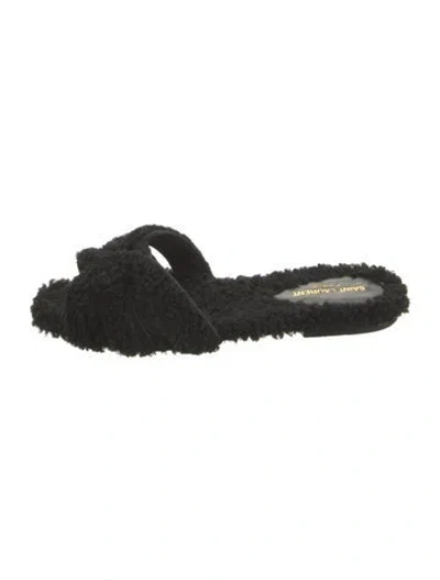 Pre-owned Saint Laurent Shearling Slides In Black