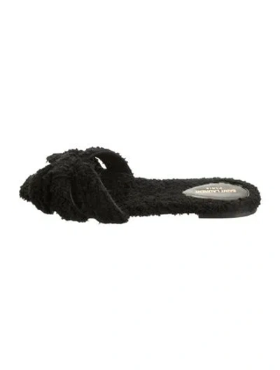 Pre-owned Saint Laurent Shearling Slides In Black