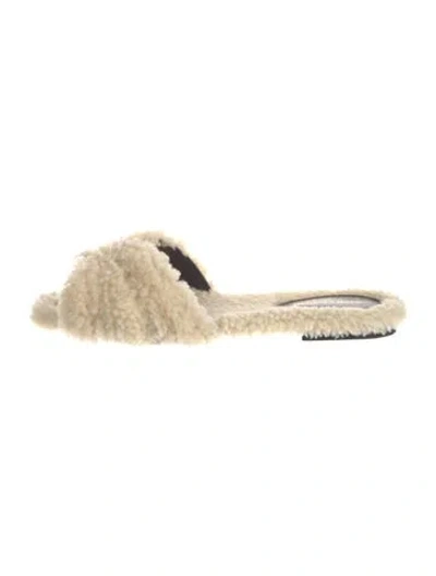 Pre-owned Saint Laurent Shearling Slides In Neutral