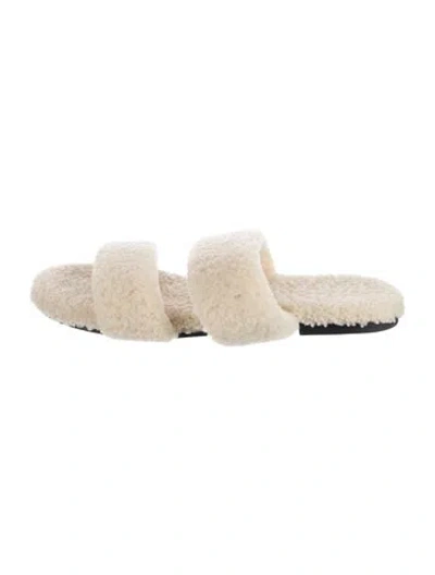 Pre-owned Saint Laurent Shearling Slides In Neutrals