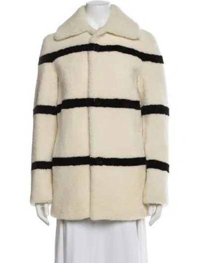 Pre-owned Saint Laurent Shearling Striped Fur Coat In Neutral