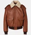 Saint Laurent Bomber Jacket In Hammered Leather And Shearling In Brown