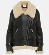 Saint Laurent Shearling-trimmed Leather Jacket In Black