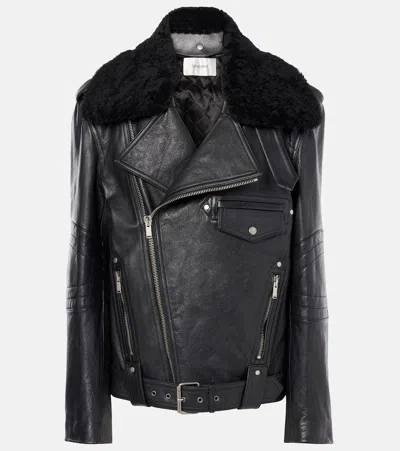 SAINT LAURENT SHEARLING-TRIMMED LEATHER JACKET