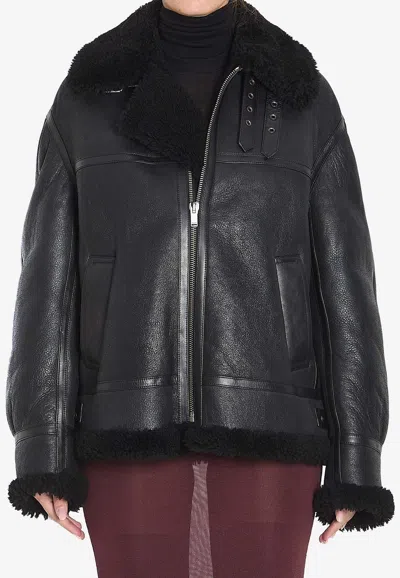Saint Laurent Leather Bomber Jacket In Noir