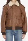 Saint Laurent Bomber Jacket In Hammered Leather And Shearling In Brown