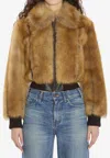 Saint Laurent Shearling Zip-up Jacket In Sand