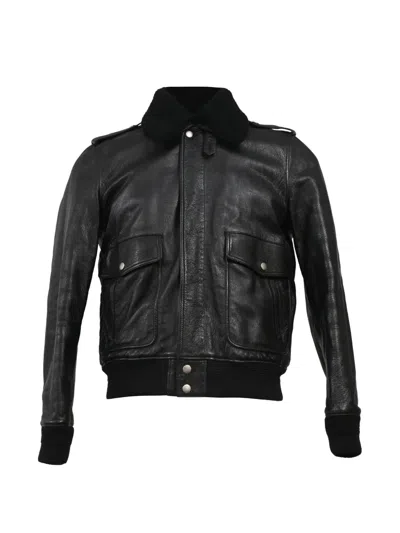 Pre-owned Saint Laurent Shearling-collar Bomber Jacket In Black