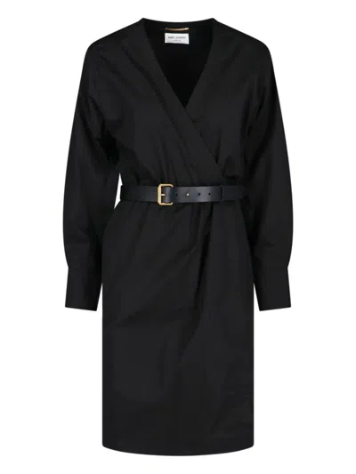 Saint Laurent Sheath Midi Dress In Black