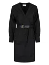 Saint Laurent V-neck Long-sleeve Belted Wrap Dress In Black  