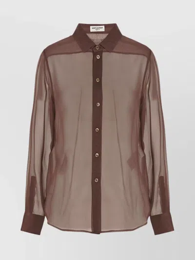 Saint Laurent Sheer Crêpe Shirt Pointed Collar In Burgundy