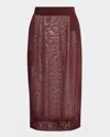 Saint Laurent Sheer Knit Midi Pencil Skirt In Prune